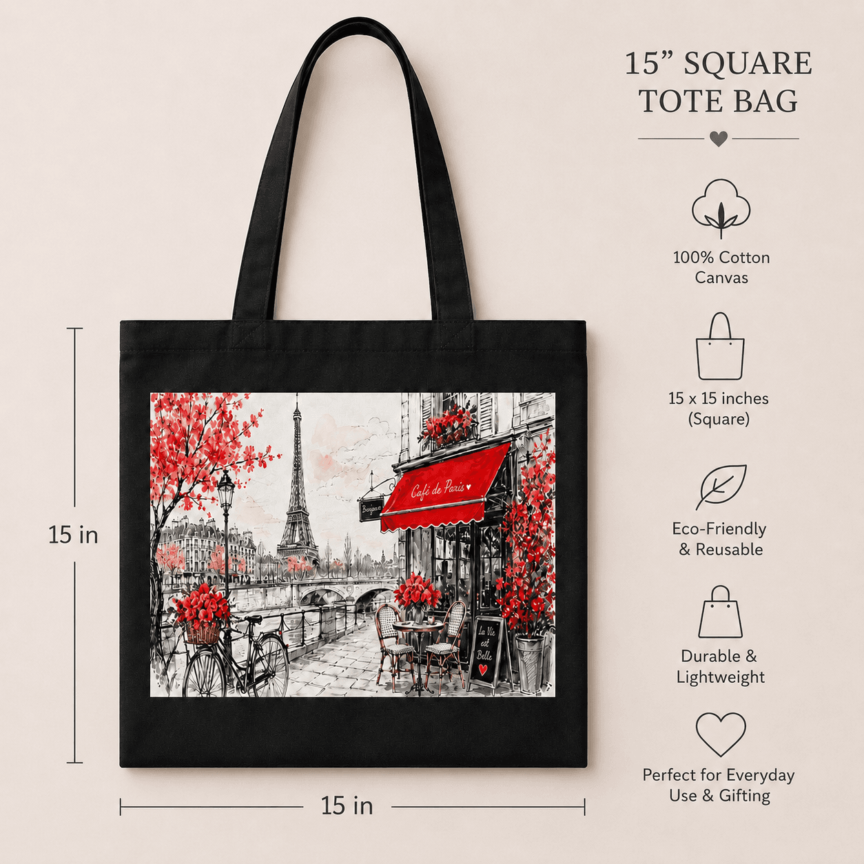 Springtime in Paris floral custom tote bag