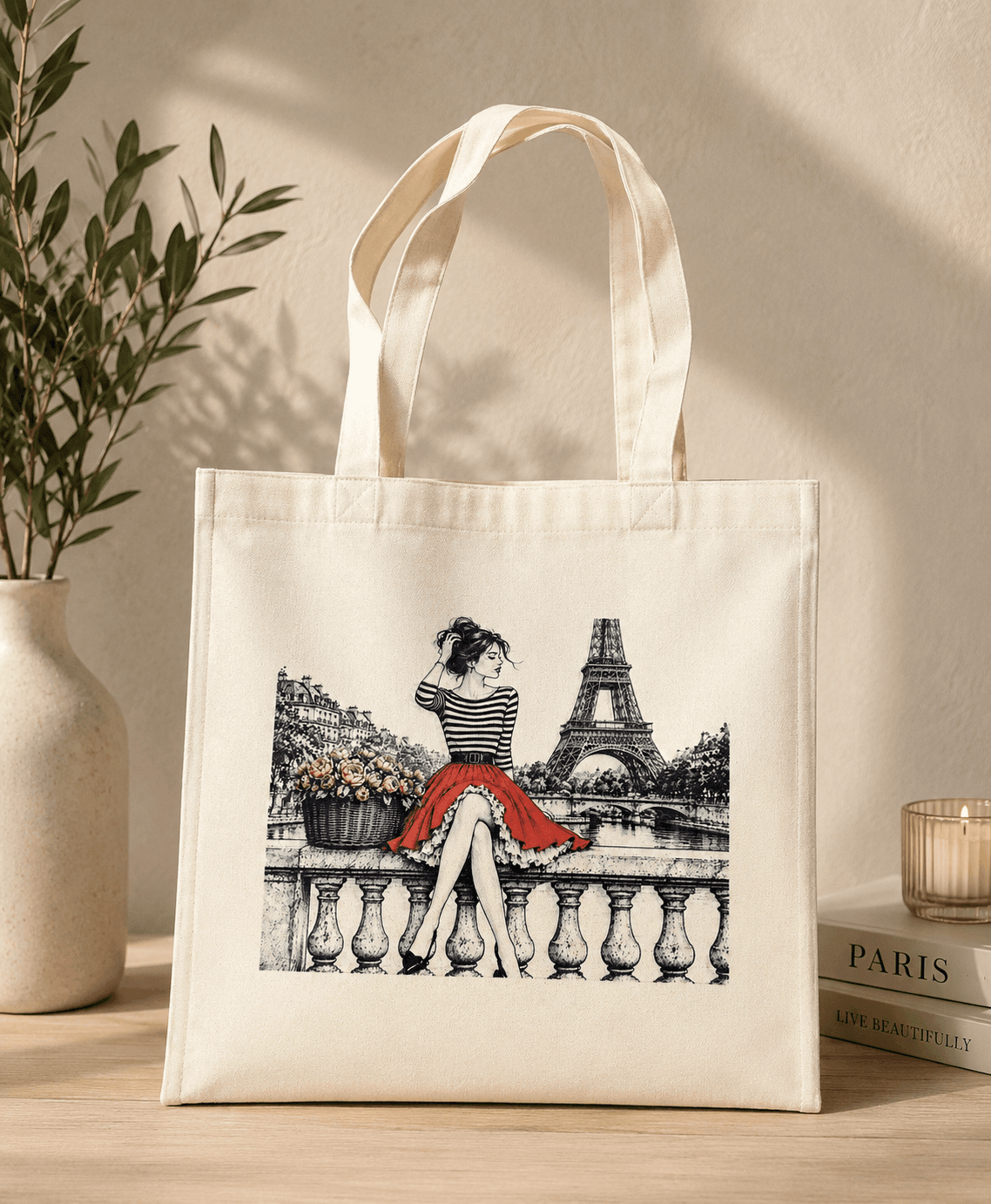Springtime in Paris custom tote with Eiffel Tower design